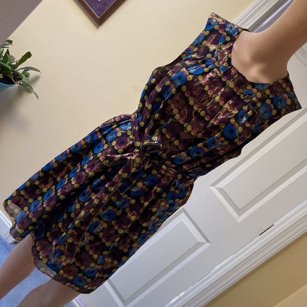 Anna Sui metallic Mod Mini Dress w/ Tie Waist size 9